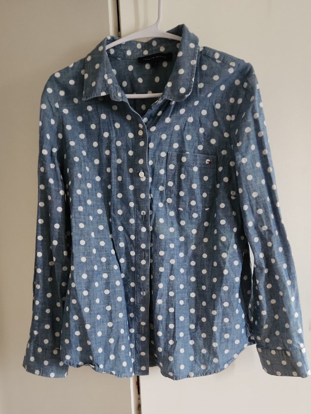 Y2K Tommy Hilfiger Blue Polka Dot Women's Blouse Sz M
